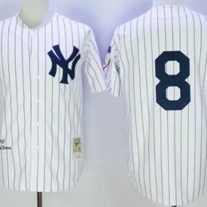 New York Yankees #8 Yogi Berra White 1951 Throwback Jersey