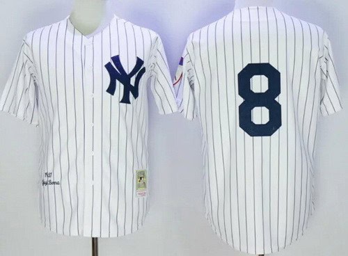 New York Yankees #8 Yogi Berra White 1951 Throwback Jersey