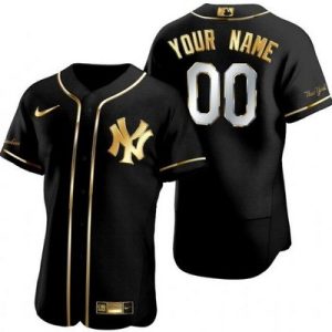 New York Yankees Customized Black Gold Authentic Jersey