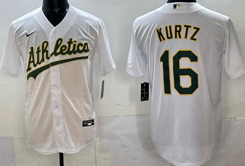 Oakland Athletics #16 Nick Kurtz White Cool Base Jersey