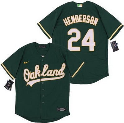 Oakland Athletics #24 Rickey Henderson Green Alternate Cool Base Jersey