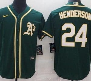 Oakland Athletics #24 Rickey Henderson Green Cool Base Jersey