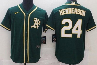 Oakland Athletics #24 Rickey Henderson Green Cool Base Jersey