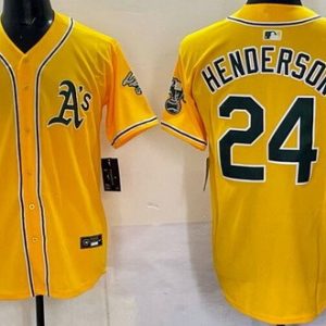 Oakland Athletics #24 Rickey Henderson Yellow Cool Base Jersey