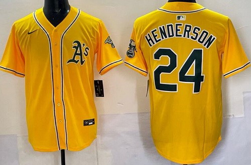 Oakland Athletics #24 Rickey Henderson Yellow Cool Base Jersey