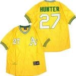 Oakland Athletics #27 Catfish Hunter Yellow 1972 Throwback Jersey