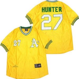Oakland Athletics #27 Catfish Hunter Yellow 1972 Throwback Jersey
