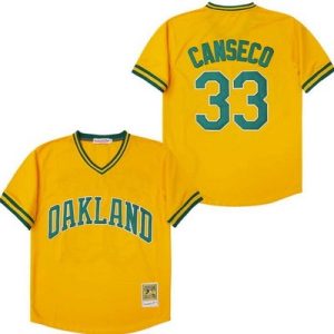 Oakland Athletics #33 Jose Canseco Yellow Throwback Jersey