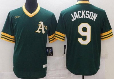 Oakland Athletics #9 Reggie Jackson Green 2021 Cooperstown Collection Jersey