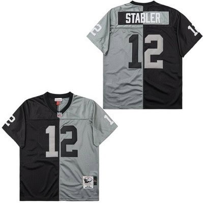 Oakland Raiders #12 Kenny Stabler Black Gray Split 1976 Throwback Jersey