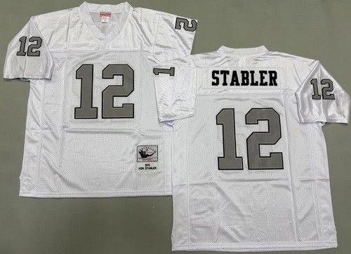 Oakland Raiders #12 Kenny Stabler White Silver 1976 Throwback Jersey