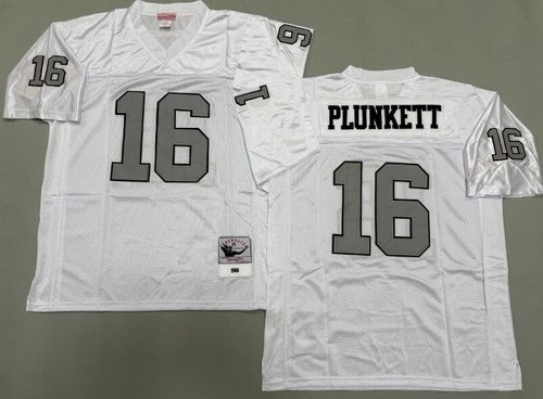 Oakland Raiders #16 Jim Plunkett White Sliver 1980 Throwback Jersey
