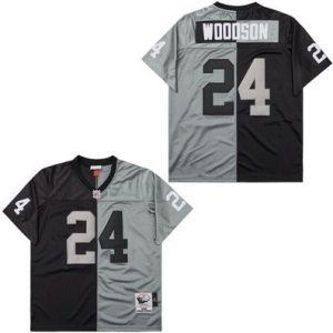 Oakland Raiders #24 Charles Woodson Black Gray Split 1998 Throwback Jersey