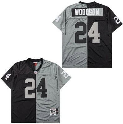 Oakland Raiders #24 Charles Woodson Black Gray Split 1998 Throwback Jersey
