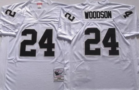 Oakland Raiders #24 Charles Woodson White Throwback Jersey