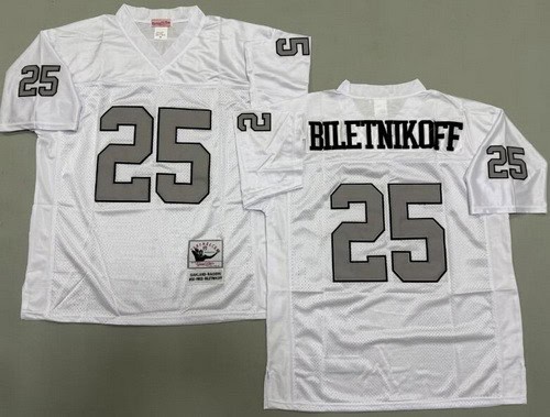 Oakland Raiders #25 Fred Biletnikoff White Sliver Throwback Jersey