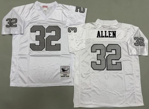 Oakland Raiders #32 Marcus Allen White Sliver 1984 Throwback Jersey