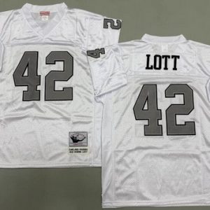 Oakland Raiders #42 Ronnie Lott White Sliver Throwback Jersey