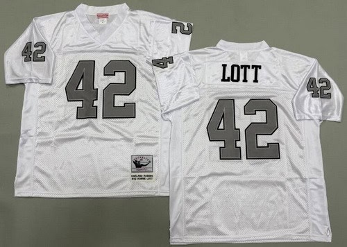 Oakland Raiders #42 Ronnie Lott White Sliver Throwback Jersey