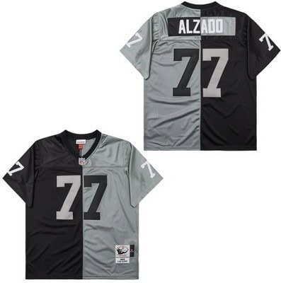 Oakland Raiders #77 Lyle Alzado Black Gray Split 1983 Throwback Jersey