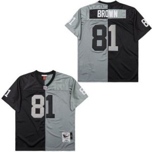 Oakland Raiders #81 Tim Brown Black Gray Split 1994 Throwback Jersey