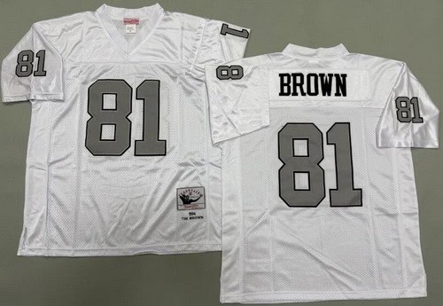 Oakland Raiders #81 Tim Brown White Sliver 1994 Throwback Jersey