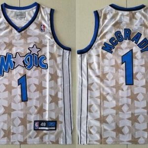 Orlando Magic #1 Tracy McGrady White Star Reebok Throwback Swingman Jersey