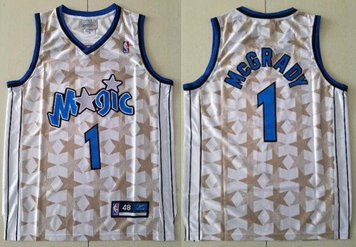 Orlando Magic #1 Tracy McGrady White Star Reebok Throwback Swingman Jersey