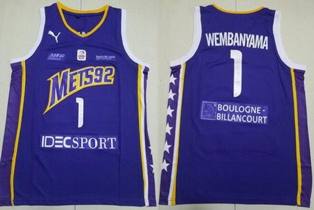 Paris Mets 92 #1 Victor Wembanyama Purple Swingman Basketball Jersey