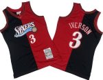 Philadelphia 76ers #3 Allen Iverson Black Red Split 2000 Throwback Swingman Jersey