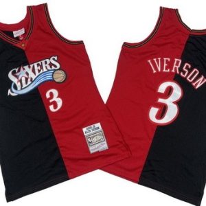 Philadelphia 76ers #3 Allen Iverson Black Red Split 2000 Throwback Swingman Jersey