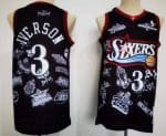 Philadelphia 76ers #3 Allen Iverson Black Team Logos Swingman Jersey