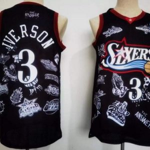 Philadelphia 76ers #3 Allen Iverson Black Team Logos Swingman Jersey