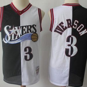 Philadelphia 76ers #3 Allen Iverson Black White Split 1996 Throwback Swingman Jersey