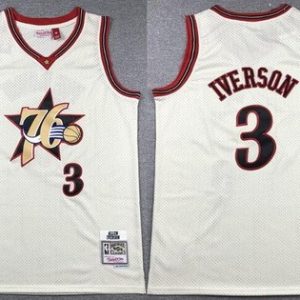 Philadelphia 76ers #3 Allen Iverson Cream Chainstitch Throwback Swingman Jersey