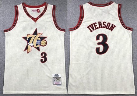 Philadelphia 76ers #3 Allen Iverson Cream Chainstitch Throwback Swingman Jersey