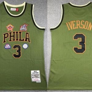 Philadelphia 76ers #3 Allen Iverson Olive Military Flight 1996 Throwback Swingman Jersey