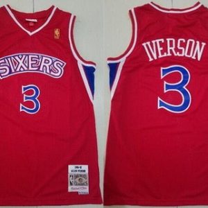 Philadelphia 76ers #3 Allen Iverson Red 1996 Throwback Swingman Jersey