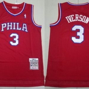 Philadelphia 76ers #3 Allen Iverson Red 2002 Throwback Swingman Jersey