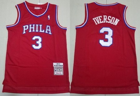 Philadelphia 76ers #3 Allen Iverson Red 2002 Throwback Swingman Jersey