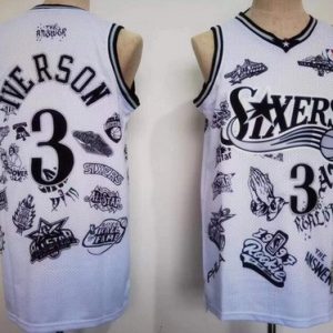 Philadelphia 76ers #3 Allen Iverson White Team Logos Swingman Jersey