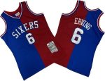 Philadelphia 76ers #6 Julius Erving Blue Red Split 1982 Throwback Swingman Jersey