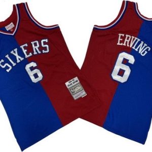 Philadelphia 76ers #6 Julius Erving Blue Red Split 1982 Throwback Swingman Jersey
