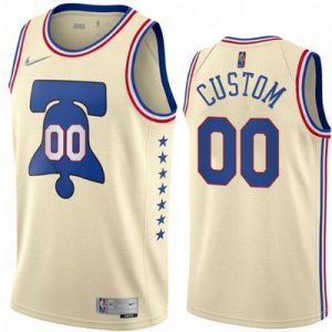 Philadelphia 76ers Custom Cream 2021 Earned Icon Hot Press Jersey