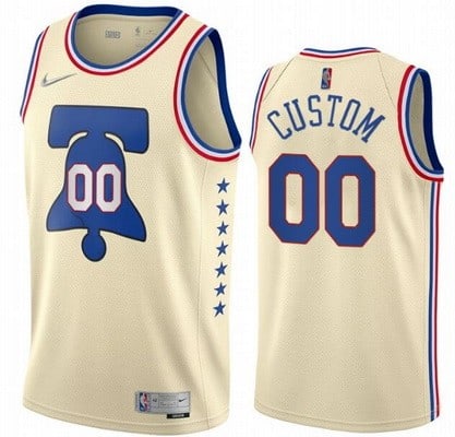 Philadelphia 76ers Custom Cream 2021 Earned Icon Hot Press Jersey