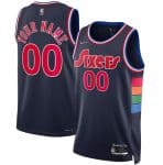 Philadelphia 76ers Custom Navy Diamond 75th Icon Hot Press Jersey