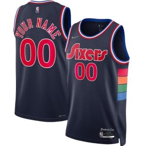 Philadelphia 76ers Custom Navy Diamond 75th Icon Hot Press Jersey