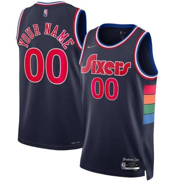 Philadelphia 76ers Custom Navy Diamond 75th Icon Hot Press Jersey