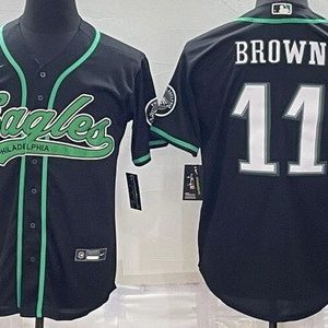 Philadelphia Eagles #11 AJ Brown Black Baseball Jersey