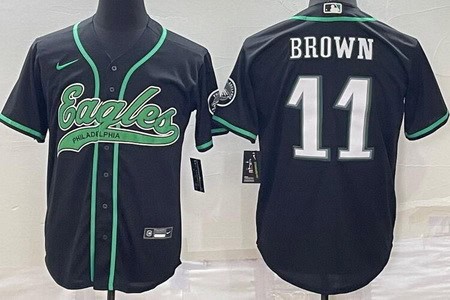Philadelphia Eagles #11 AJ Brown Black Baseball Jersey